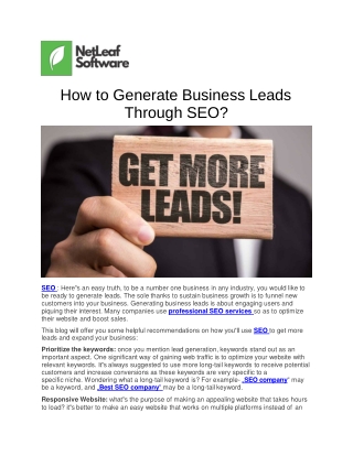 How to Generate Business Leads Through SEO?