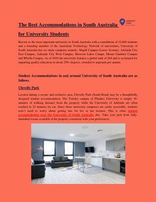 The best accommodations in south australia for university students