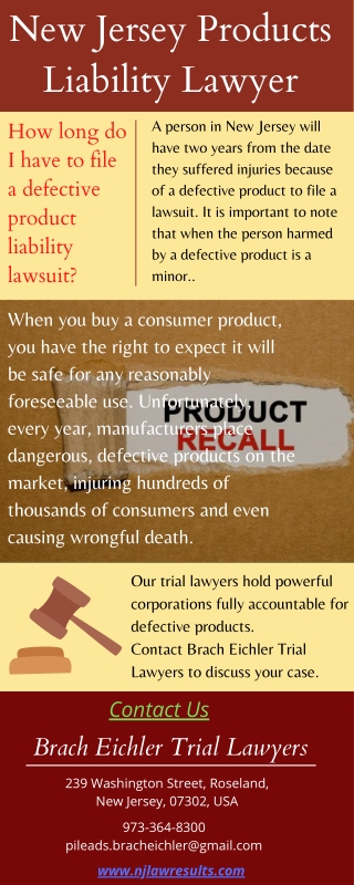 New Jersey Products Liability Lawyer - Brach Eichler Trial Lawyers 