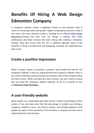 Benefits Of Hiring A Web Design Edmonton Company