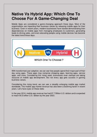 Native Vs Hybrid App: Which One To Choose