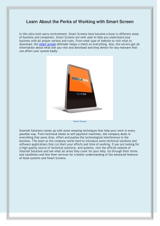 Learn About the Perks of Working with Smart Screen