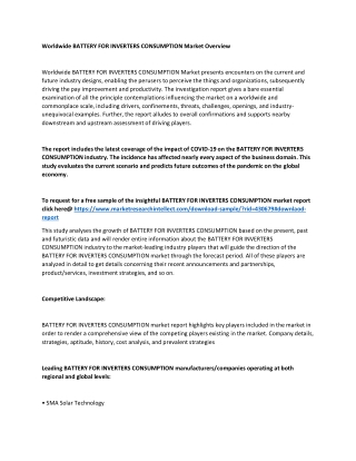 BATTERY FOR INVERTERS CONSUMPTION Market Size, Share, Statistics, Trends, Types, Applications, Analysis And Forecast, Gl