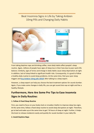 Beat Insomnia Signs in Life by Taking Ambien 10mg Pills - UKSLP