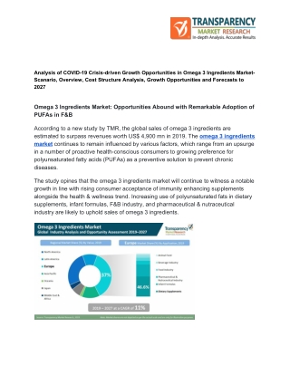Growth Opportunities in Omega 3 Ingredients Market| Know The Growth Factors and Future Scope