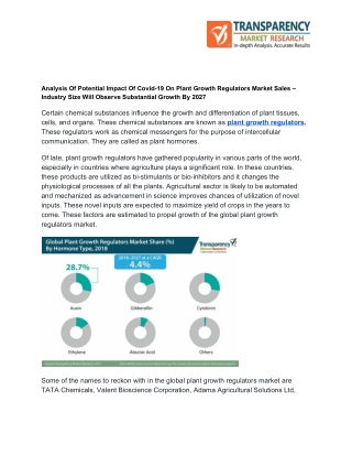 Plant Growth Regulators Market Sales, Application, Dynamics, Development Trends and Outlook by 2027