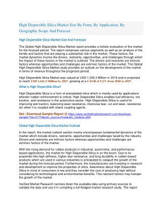 High Dispersible Silica Market Size By Form, By Application, By Geographic Scope And Forecast