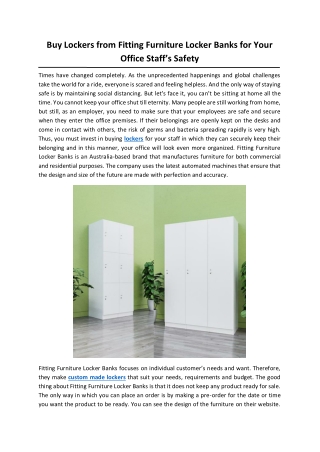 Buy Lockers from Fitting Furniture Locker Banks for Your Office Staff’s Safety