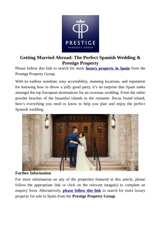 Getting Married Abroad: The Perfect Spanish Wedding & Prestige Property