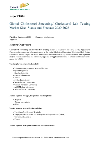 Cholesterol Screening or Cholesterol Lab Testing Market Size, Status and Forecast 2020-2026