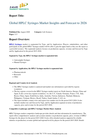 HPLC Syringes Market Insights and Forecast to 2026