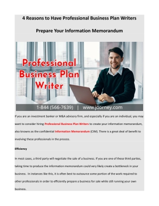 4 Reasons to Have Professional Business Plan Writers Prepare Your Information Memorandum