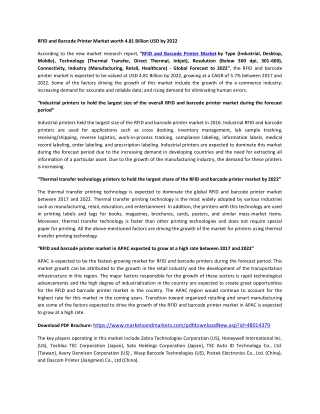 RFID and Barcode Printer Market by Type &amp; Technology - Global Forecast 2022 | MarketsandMarkets