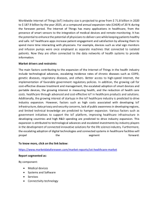 IoT Healthcare Market Analysis Report until 2025