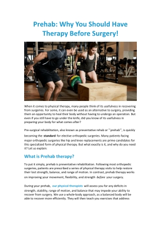 Prehab: Why You Should Have Therapy Before Surgery!