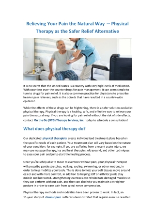 Relieving Your Pain the Natural Way – Physical Therapy as the Safer Relief Alternative