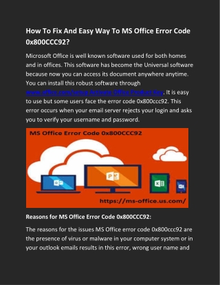 How To Fix And Easy Way To MS Office Error Code 0x800CCC92?