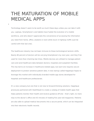 MATURATION OF MOBILE MEDICAL APPS