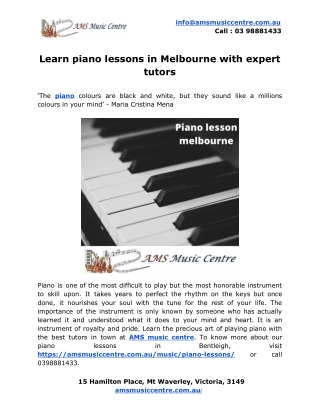 Learn piano lessons in Melbourne with expert tutors