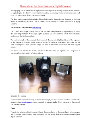 Know about the Basic Roles of a Digital Camera