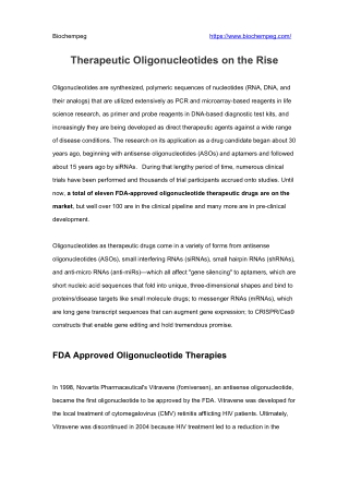 Therapeutic Oligonucleotides on the Rise