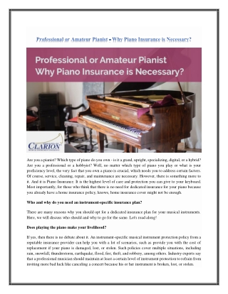 Professional or Amateur Pianist - Why Piano Insurance is Necessary?