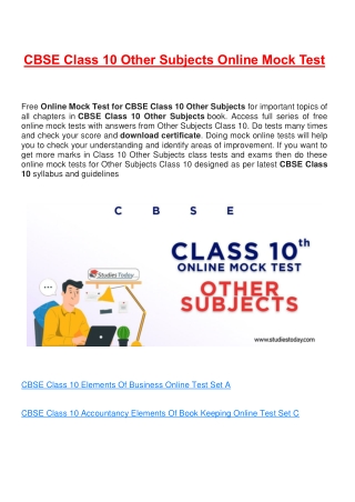 Free Online test for class 10 Other Subjects all Chapter