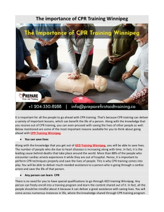 The importance of CPR Training Winnipeg