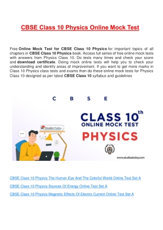 Free Online test for class 10 Physics all Chapter