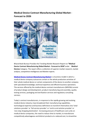 Medical Device Contract Manufacturing Global Market - Forecast to 2026