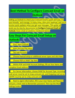 Call 1-800-316-3088 How To Configure Comcast Email on Outlook