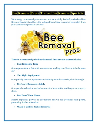 Bee Removal Pros - Trained Bee Removal Specialist