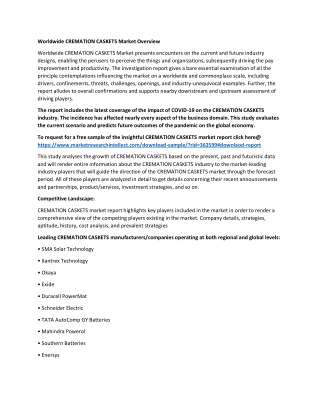 CREMATION CASKETS Market Size, Share, Statistics, Trends, Types, Applications, Analysis And Forecast, Global Industry Re