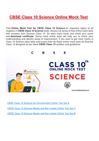 Free Online test for class 10 Science all Chapter