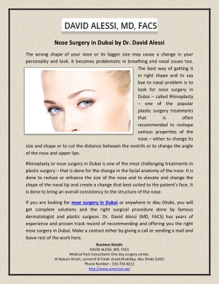Nose Surgery in Dubai by Dr. David Alessi