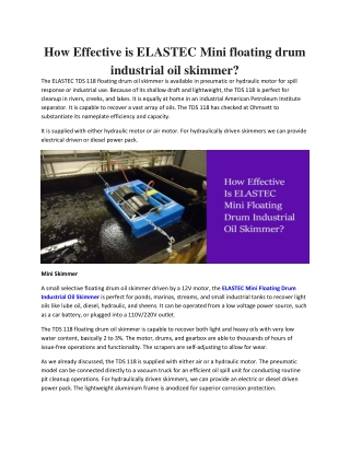 How Effective is ELASTEC Mini floating drum industrial oil skimmer?