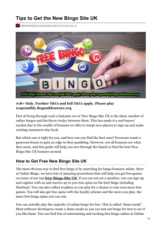 Tips to Get the New Bingo Site UK