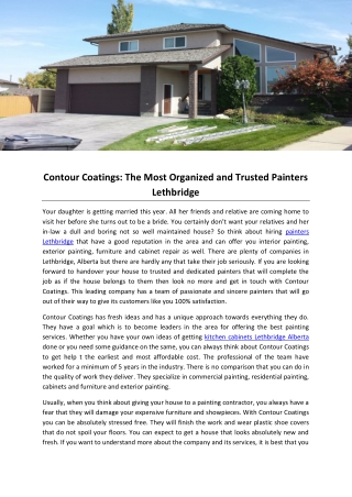 Contour Coatings: The Most Organized and Trusted Painters Lethbridge