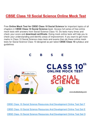 Free Online test for class 10 Social Science all Chapter