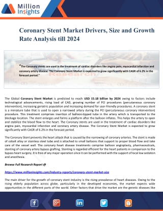 Coronary Stent Market Drivers, Size and Growth Rate Analysis till 2024