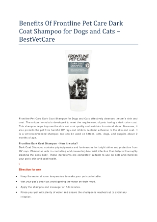 Benefits Of Frontline Pet Care Dark Coat Shampoo for Dogs and Cats - BestVetCare