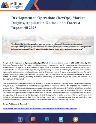 Development to Operations (DevOps) Market Insights, Application Outlook and Forecast Report till 2025