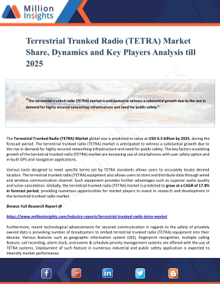 Terrestrial Trunked Radio (TETRA) Market Share, Dynamics and Key Players Analysis till 2025