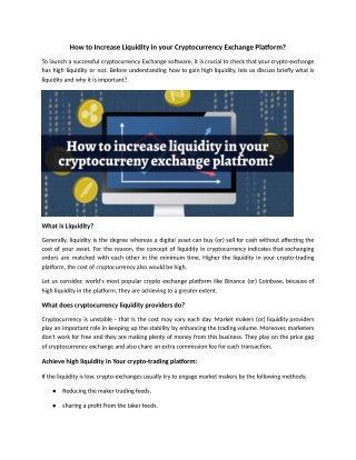 How to Increase Liquidity in Cryptocurrency Exchange Platform?