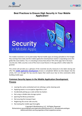 Best Practices to Ensure High Security in Your Mobile Application!