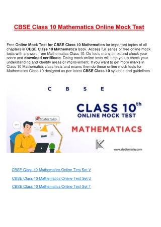 Free Online test for class 10 Mathematics all Chapter