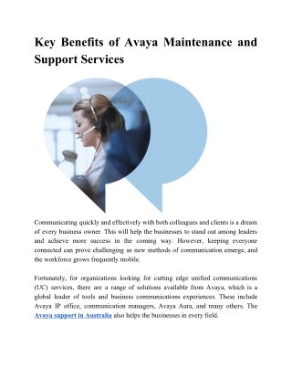 Benefits of Avaya Maintenance and Support Services