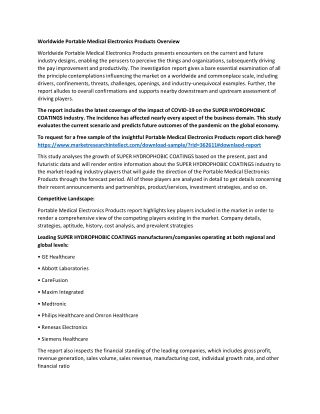 Portable Medical Electronics Products Market Size, Share, Statistics, Trends, Types, Applications, Analysis And Forecast