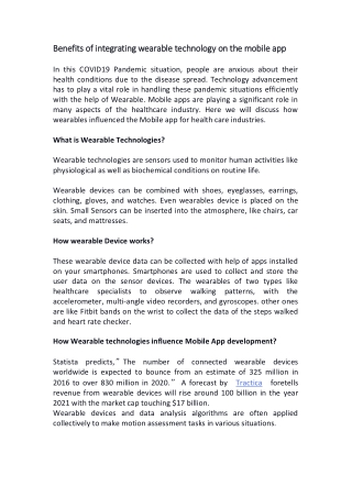 Benefits of integrating wearable technology on the mobile app