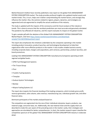 Fuel Management System Consumption Market Segmentation, Analysis By Recent Trends, Development & Growth By Regions To 20